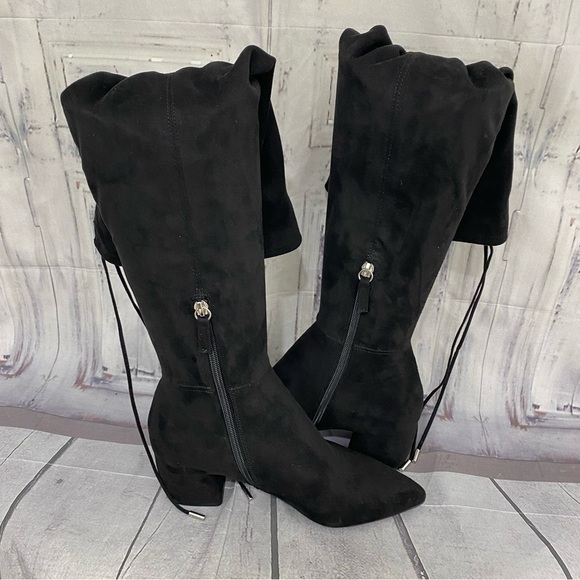 Steve Madden Eagerly Over The Knee Boots Suede Ties Pointed Toe Black 7.5M NEW - Picture 14 of 16